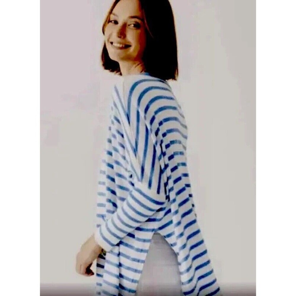 MER SEA Catalina Travel Sweater Blue Striped Boxy Pullover Crewneck O/S Nautical